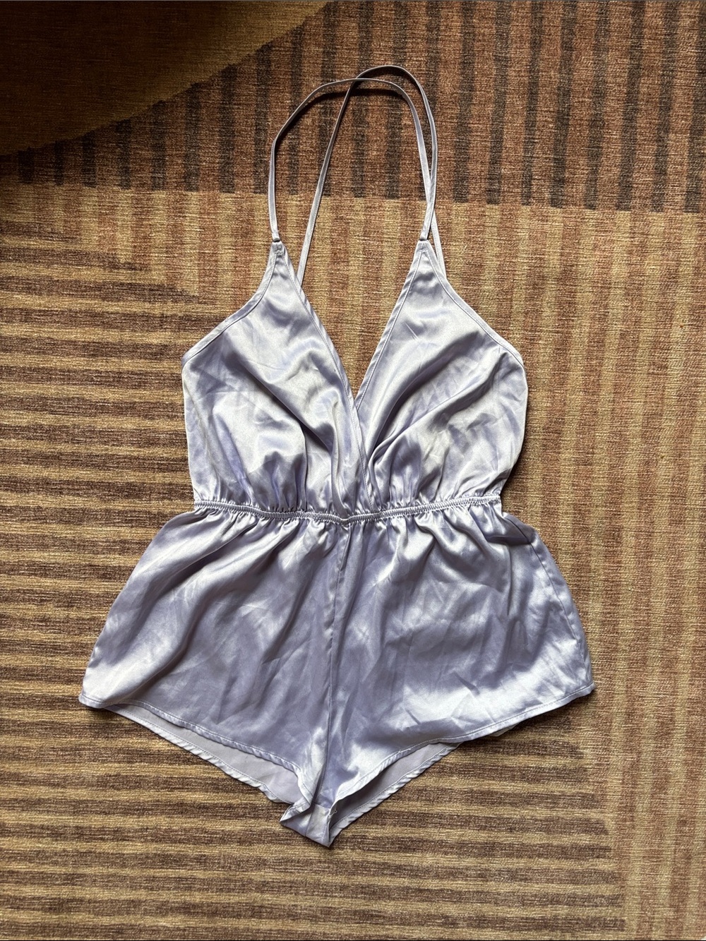 Blush Silver Satin Romper Chemise